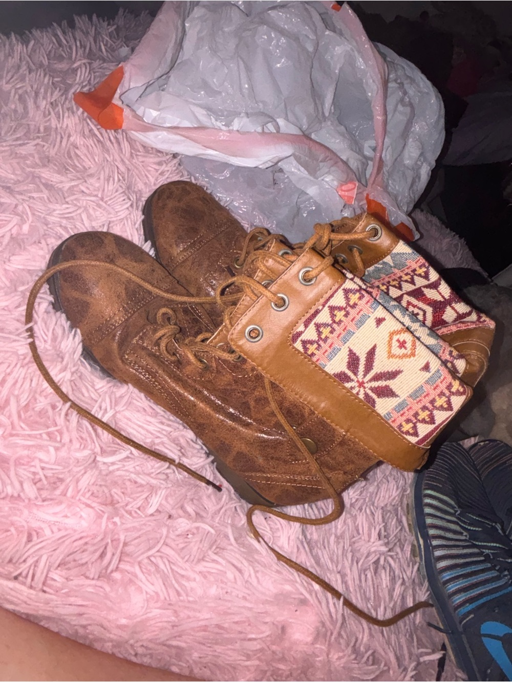 Women’s Brown Ankle Booties with Patterned Cuff